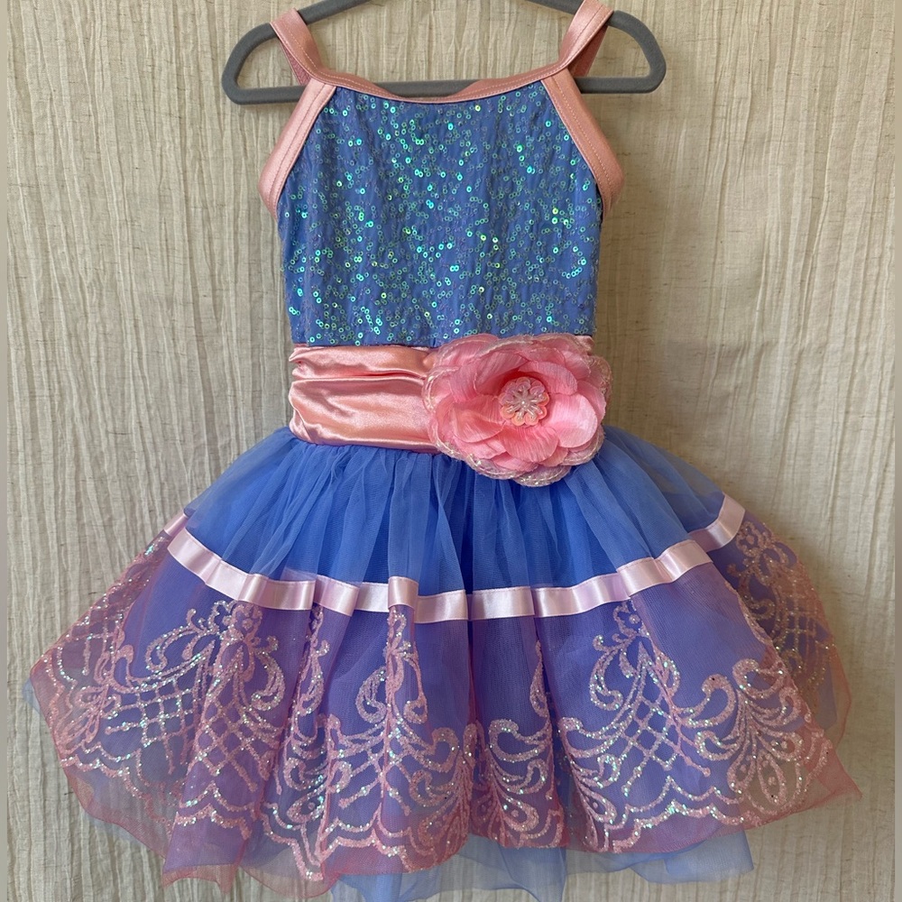 Weissman Blue and Pink Sequin Kids Dance Costume